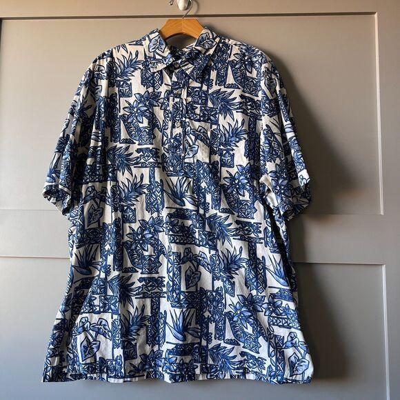 Blue Paradise Hawaiian Aloha Shirt Mens XXL Blue Floral Tropical Button Up - Picture 1 of 8